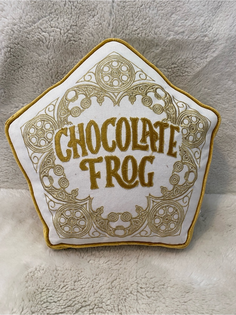 Harry Potter Chocolate Frog Honeydukes Gold Embroidered Pillow by Hallmark